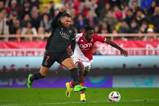 Mbappé vuelve a salir de cambio en empate sin goles entre PSG y Mónaco