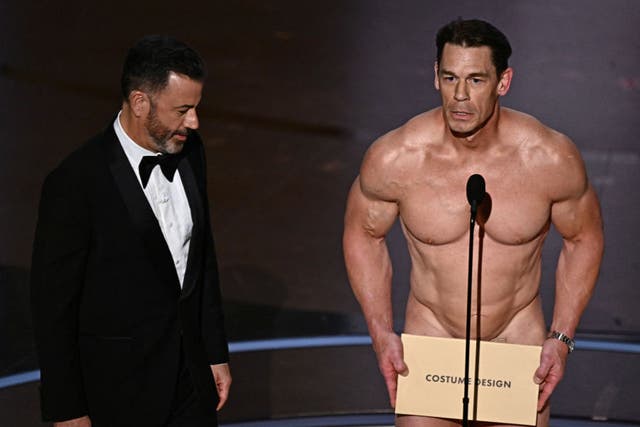 <p>Kimmel with a naked John Cena during the Oscars</p>