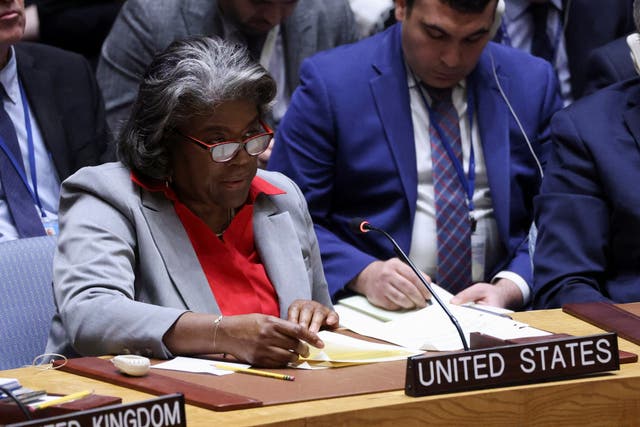 <p>US Representative to the United Nations Linda Thomas-Greenfield addressing the Security Council during Monday’s vote</p>