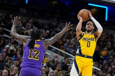 Siakam y Haliburton se combinan para anotar 43 puntos; Pacers doblegan 109-90 a Lakers