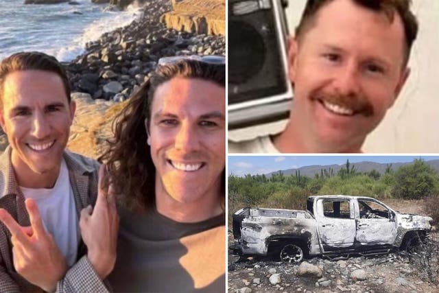 <p>Los hermanos Callum y Jake Robinson, a la izquierda, y Jack Carter Rhoad, arriba a la derecha, murieron durante un viaje de surf y campamento en Baja California, en México, el mes pasado </p>
