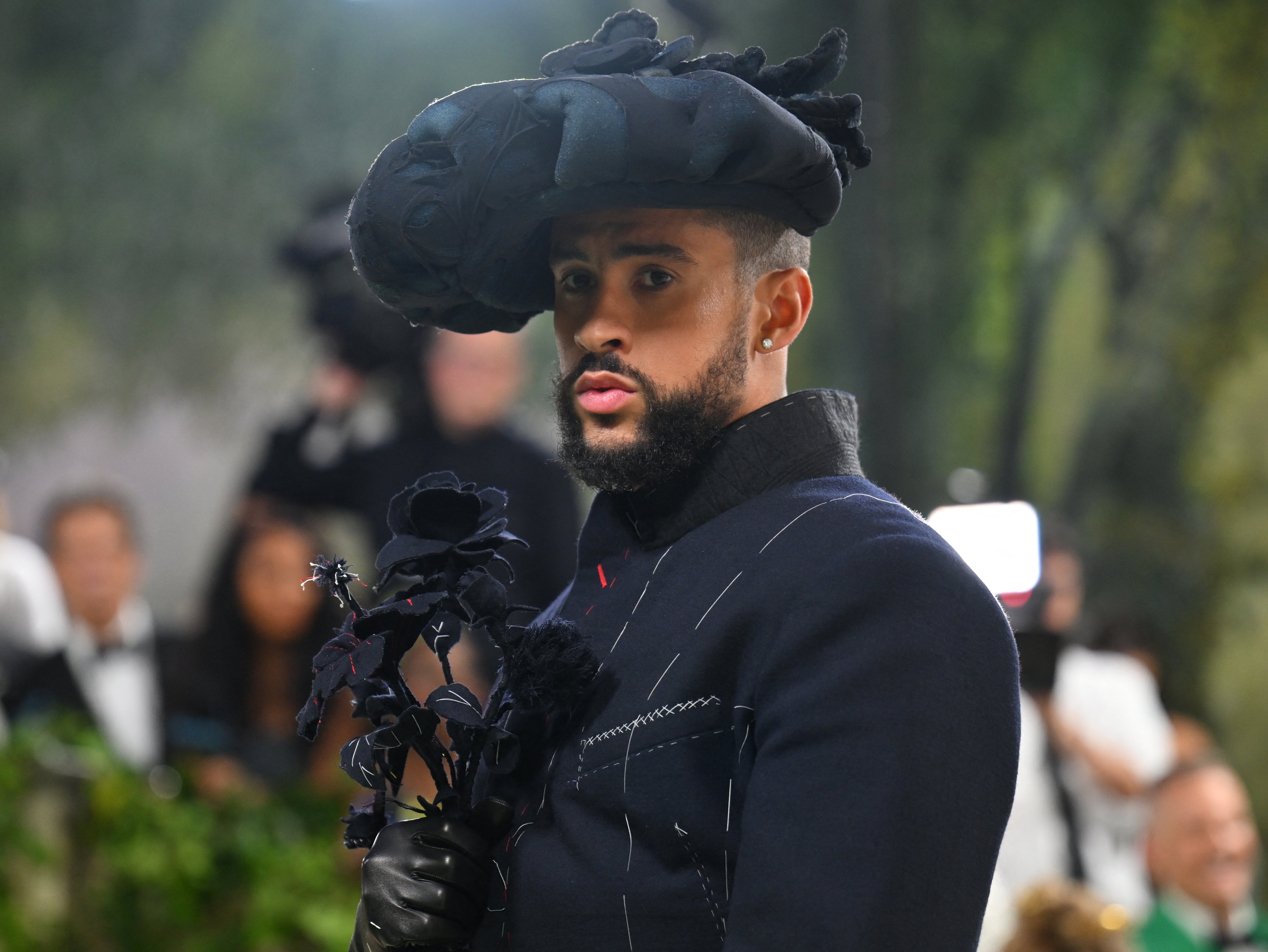 Puerto Rican singer Bad Bunny arrives for the 2024 Met Gala at the Metropolitan Museum of Art on 6 May 2024, in New York.
