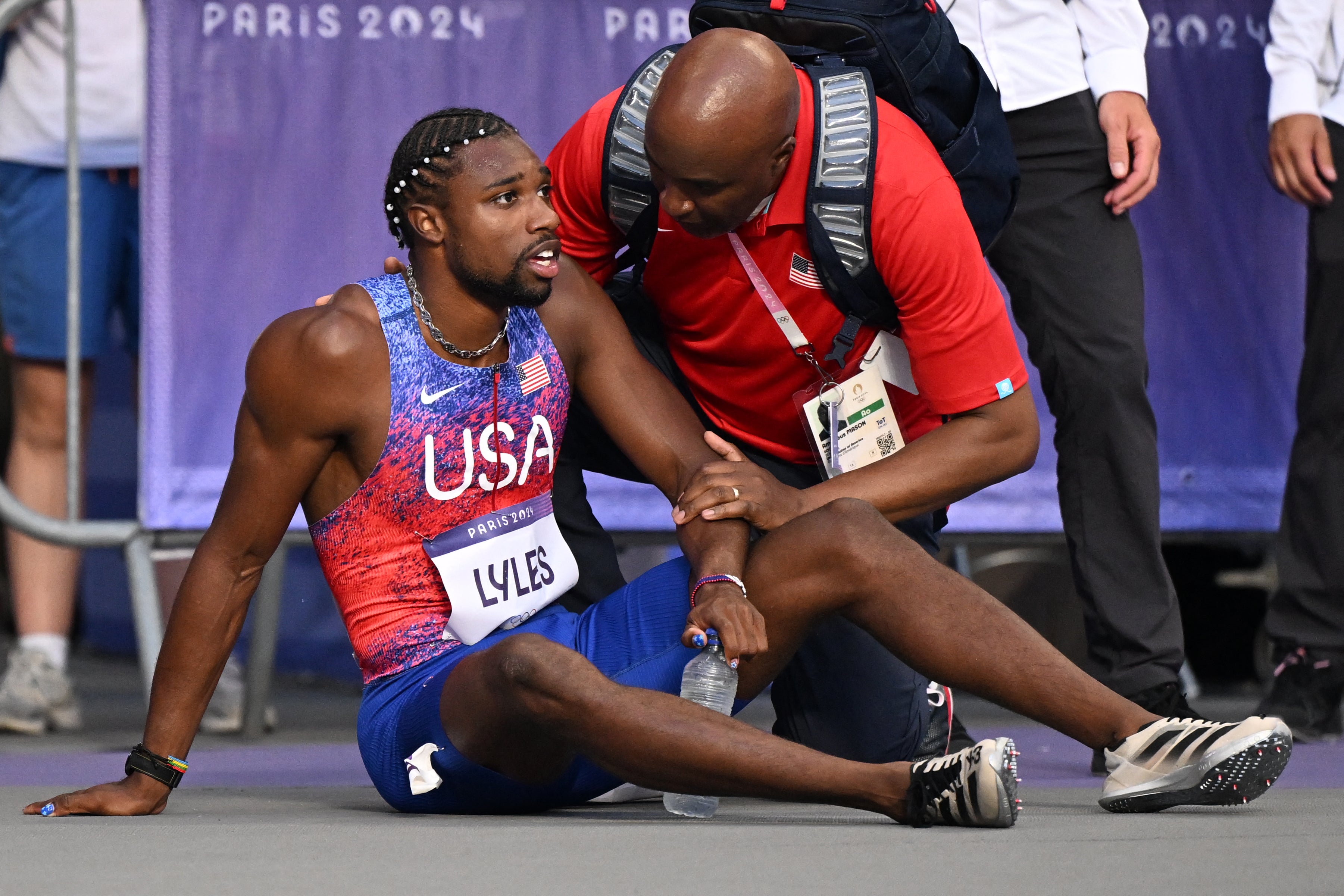 <p>Noah Lyles tras la final masculina de 200 metros </p>