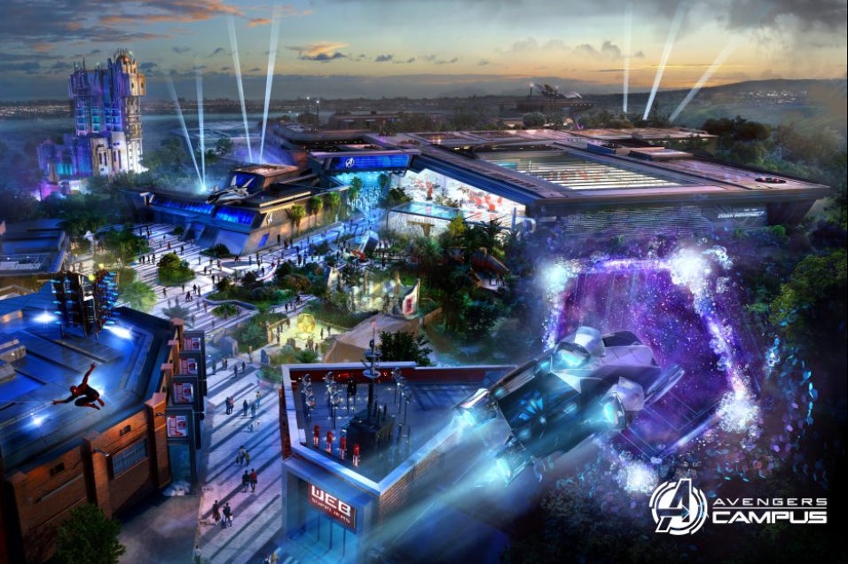 Representación artística de la ampliación de Avengers Campus y de la nueva experiencia de ‘Avatar’ en Disney California Adventure