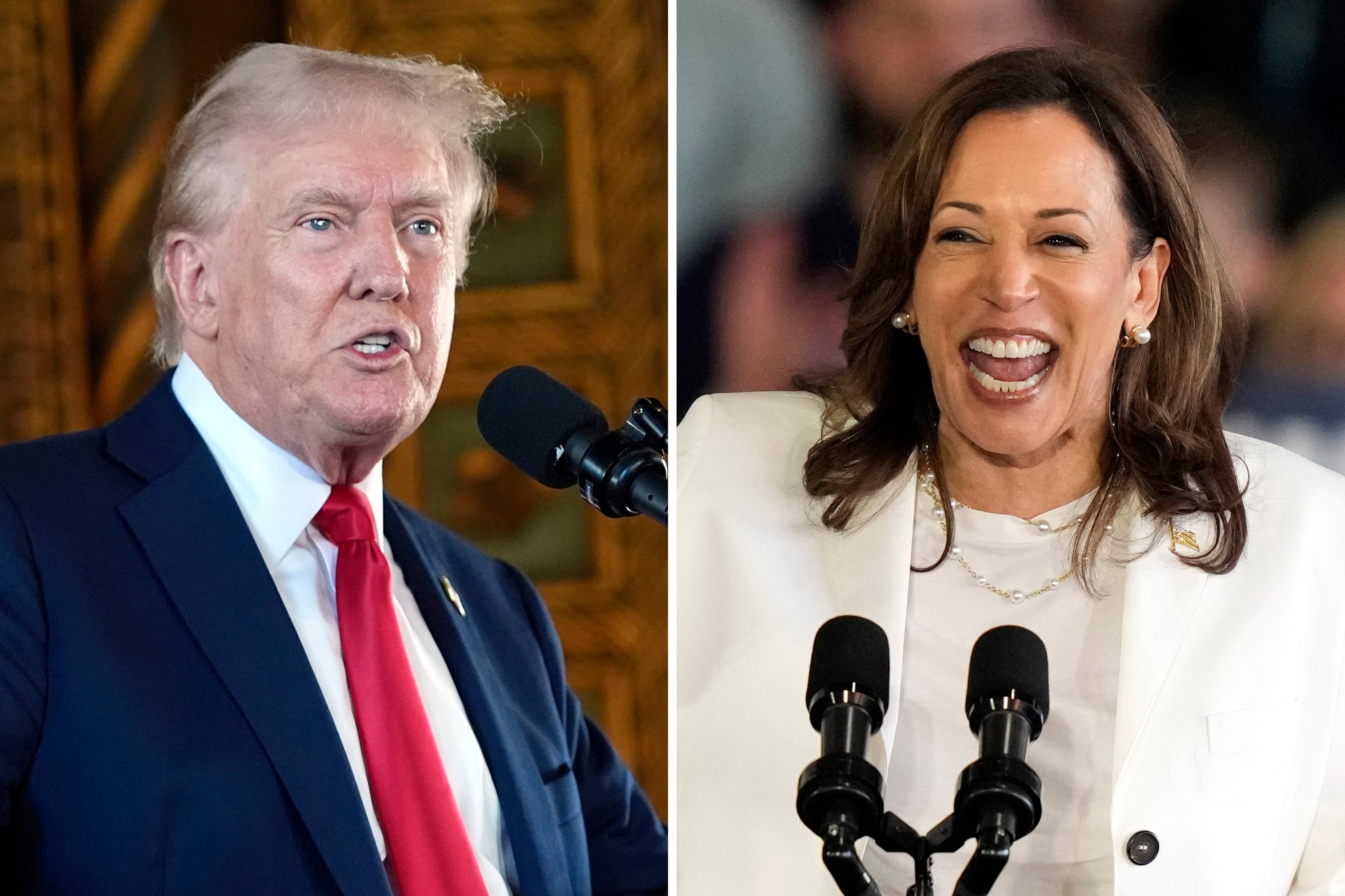 El candidato presidencial republicano Donald Trump (izquierda) y la presunta candidata demócrata Kamala Harris (derecha)