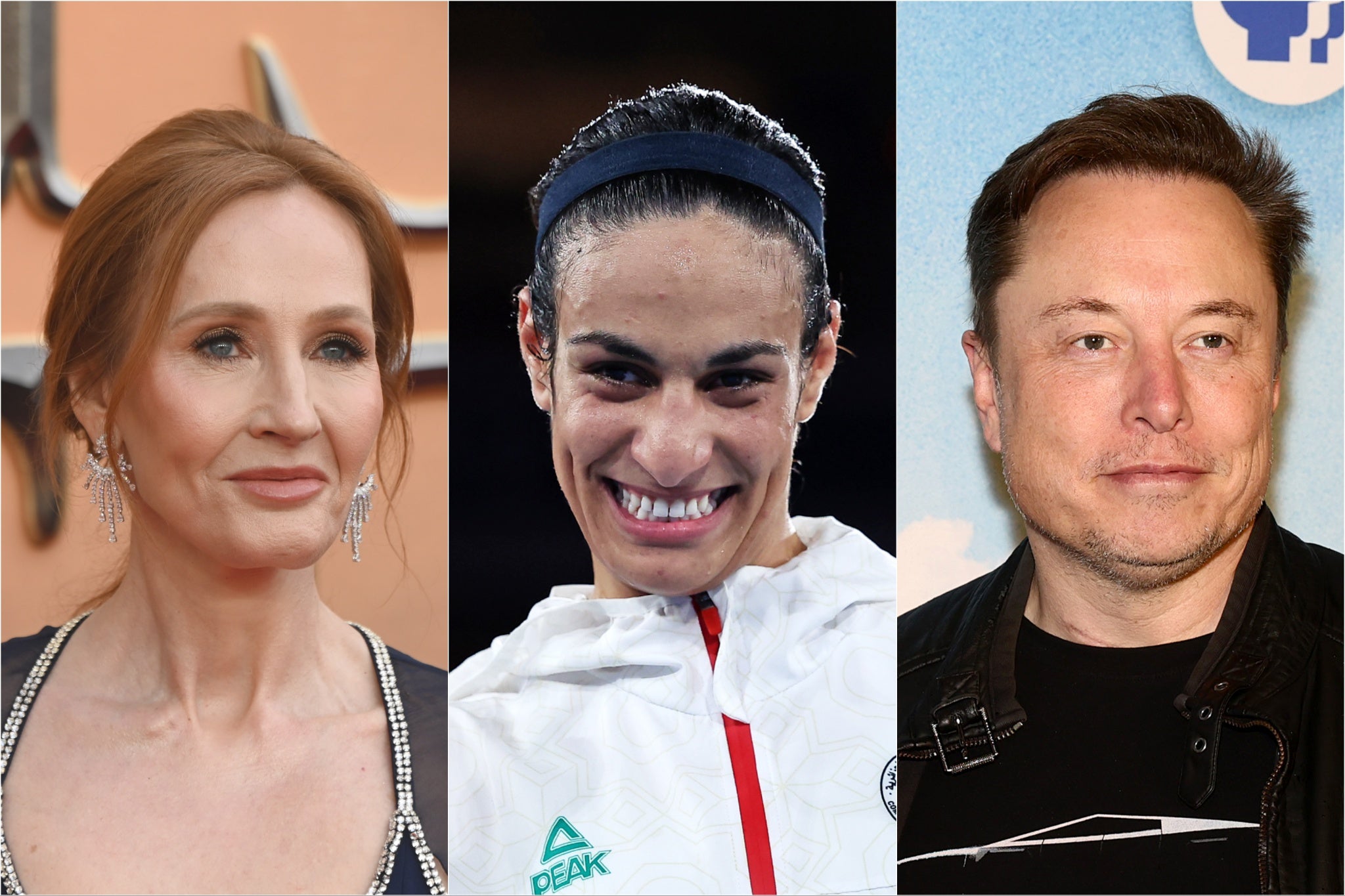 De izquierda a derecha: J. K. Rowling, Imane Khelif y Elon Musk