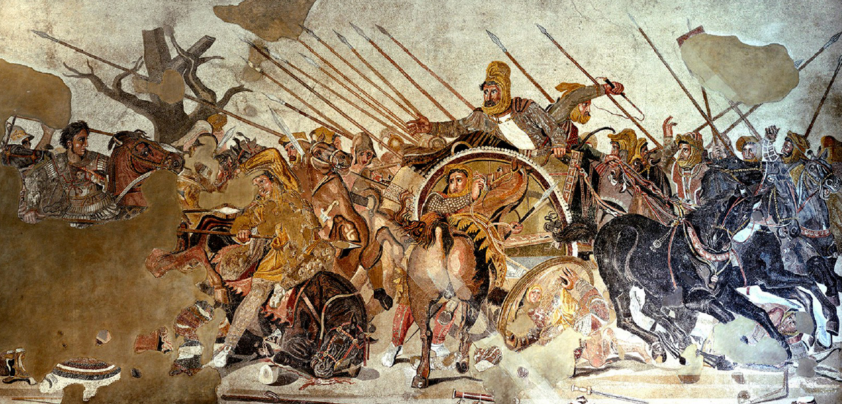 Picas sarissa griegas utilizadas en la batalla de Issus 333 a.C. representadas en el mosaico de Alejandro, Pompeya