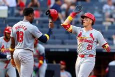 Con 5 hits de Jordan Walker y 5 producidas de Lars Nootbaar, los Cardenales vencen 14-7 a Yankees