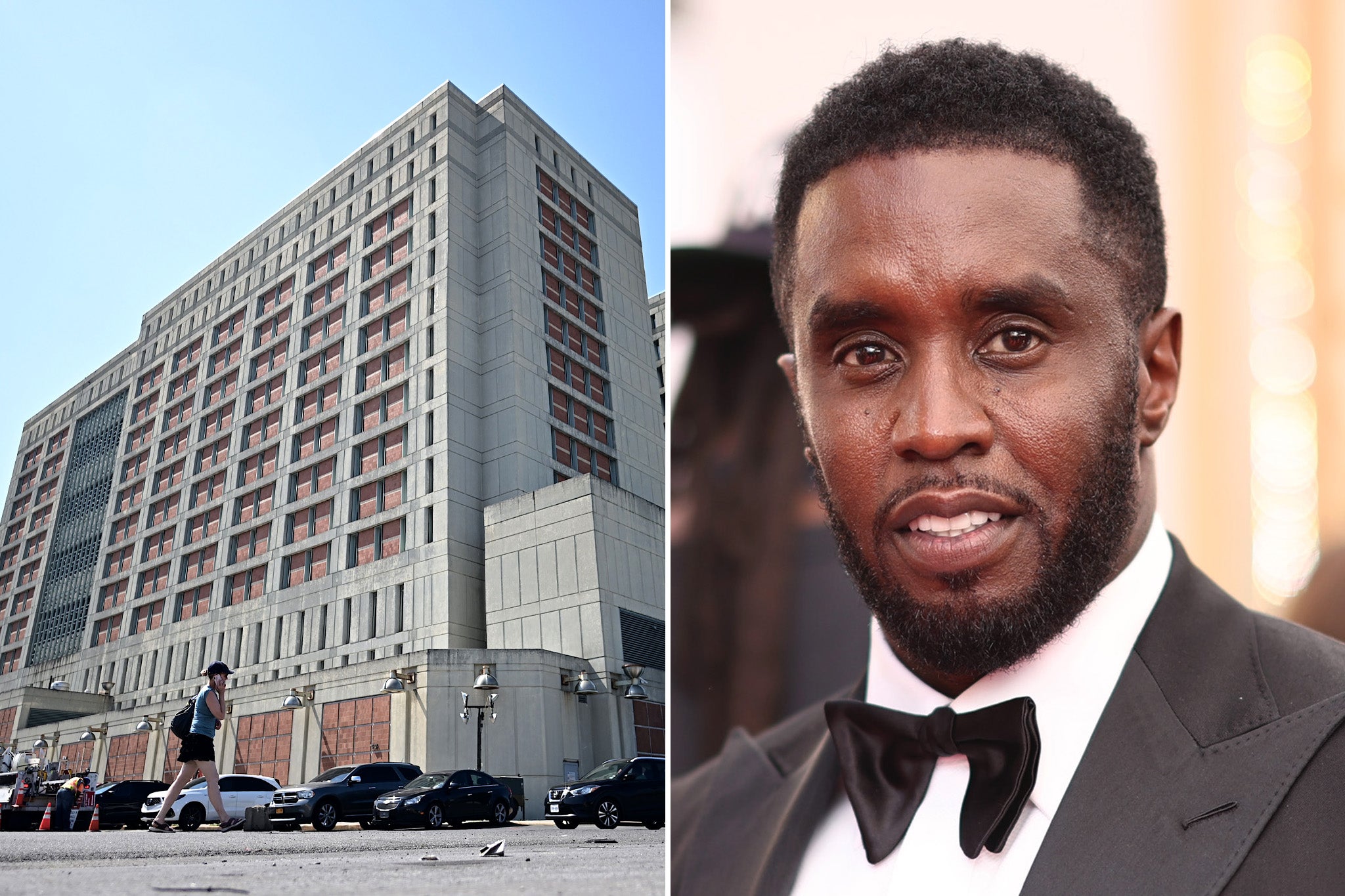 Sean “Diddy” Combs (derecha) está detenido en el Centro de Detención Metropolitano de Brooklyn, Nueva York (izquierda)