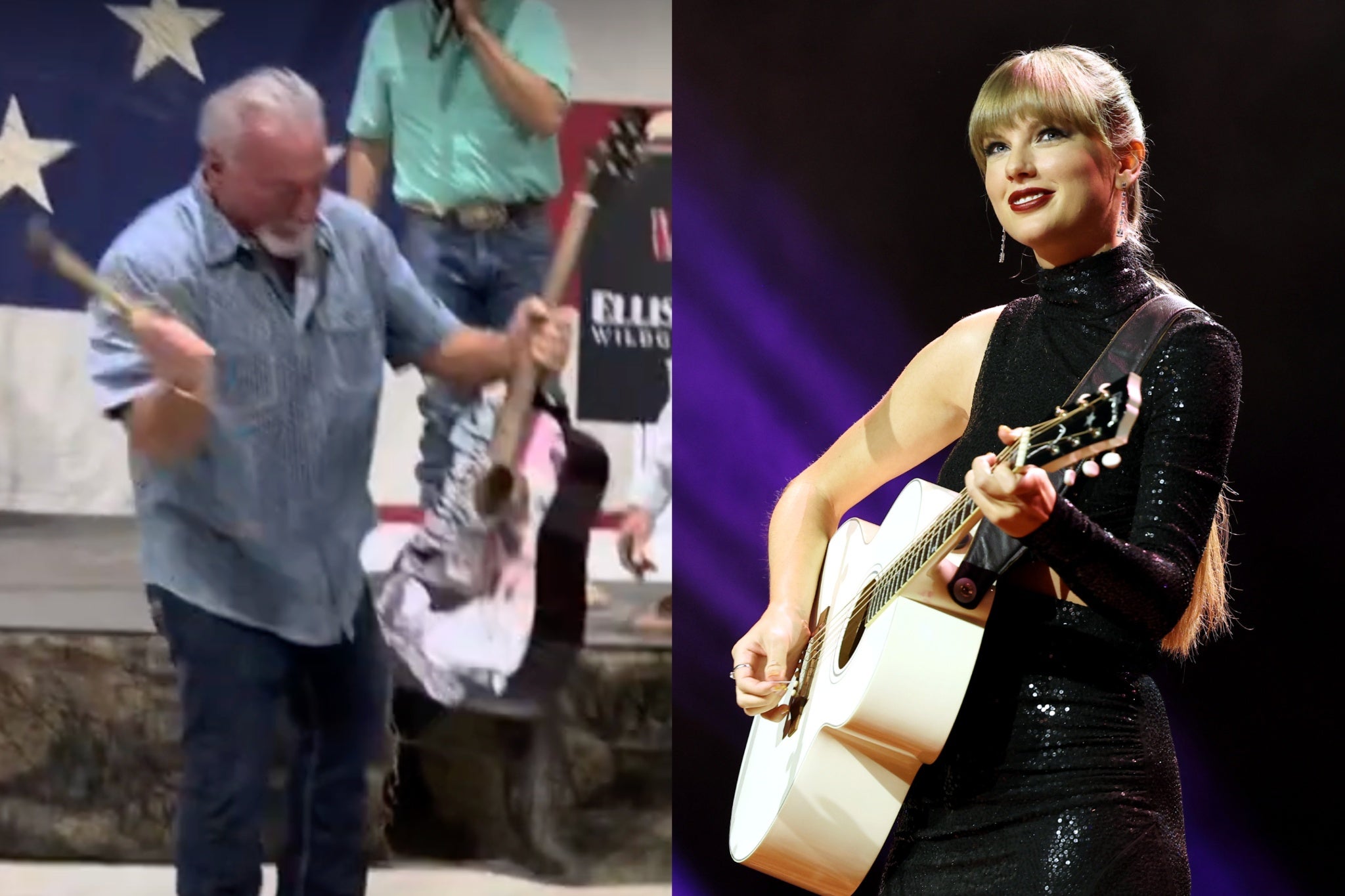 Un hombre en Texas destroza con un martillo una guitarra “firmada” por Taylor Swift; Taylor Swift