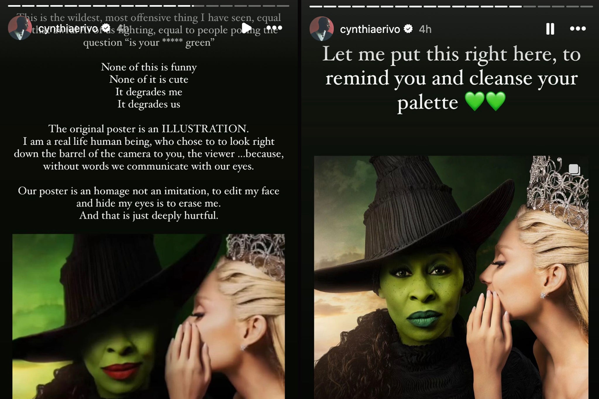 En Instagram, Cynthia Erivo critica como “ofensivas” las versiones editadas del póster de ‘Wicked’