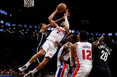 Seis jugadores de los Pistons logran doble dígito y llevan a Detroit a vencer a los Nets, 106-92