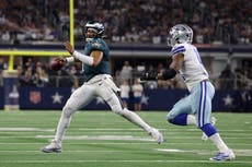 Hurts logra 4 anotaciones mientras los Eagles superan 34-6 a los desacertados Cowboys sin Prescott