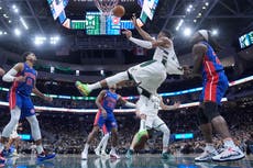 Antetokounmpo registra 59 puntos y Bucks vencen 127-120 a Pistons en tiempo extra