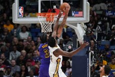 Davis logra 31 puntos y 14 rebotes para llevar a Lakers a victoria 104-99 sobre Pelicans