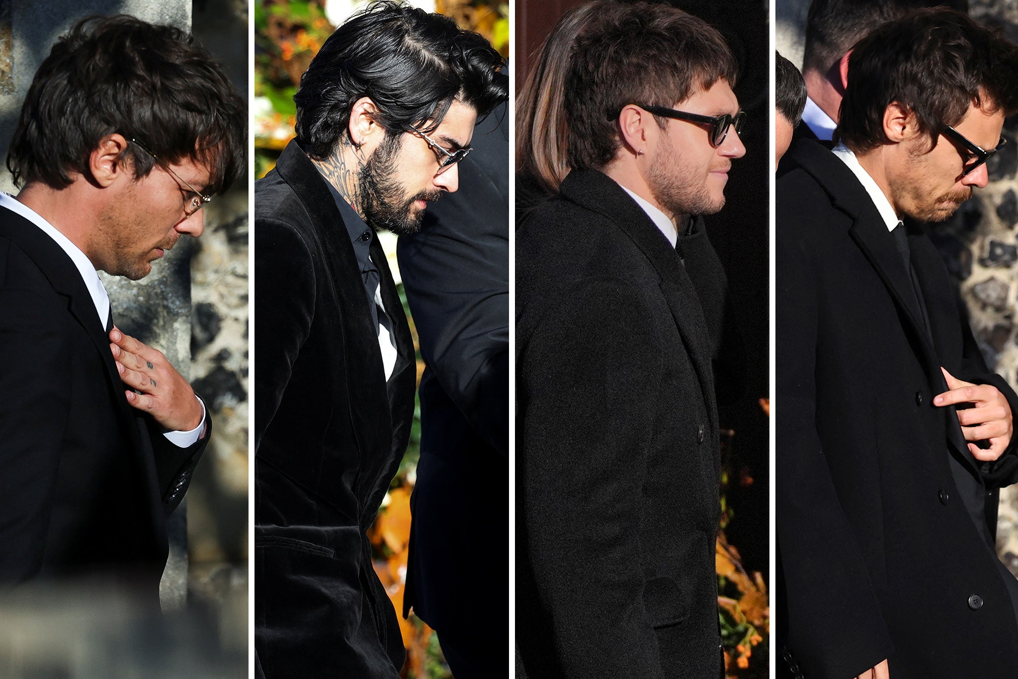 De izquierda a derecha: Louis Tomlinson, Zayn Malik, Niall Horan y Harry Styles, excompañeros de Payne en One Direction, asisten a su funeral