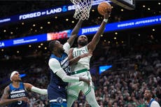 Jaylen Brown anota 29 puntos para que Celtics se aferren a vencer 107-105 a Timberwolves