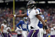 Jackson lanza 5 pases de TD y los Ravens ganan 35-14 a Giants, que ligan 9na derrota consecutiva