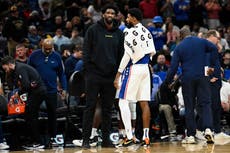 Joel Embiid, pívot de los Sixers, no estará en la próxima gira por lesión en la rodilla izquierda