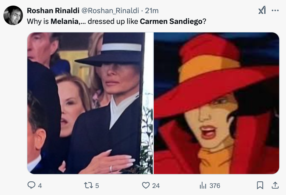 Un tercer individuo dice que Melania se parece al personaje de videojuegos Carmen Sandiego