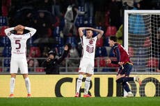 Gol en propia puerta de último minuto le da a Bologna victoria 3-2 sobre Torino