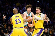 Hornets sorprenden 100-97 a los Lakers tras el mal juego de Doncic y dos fallos de James