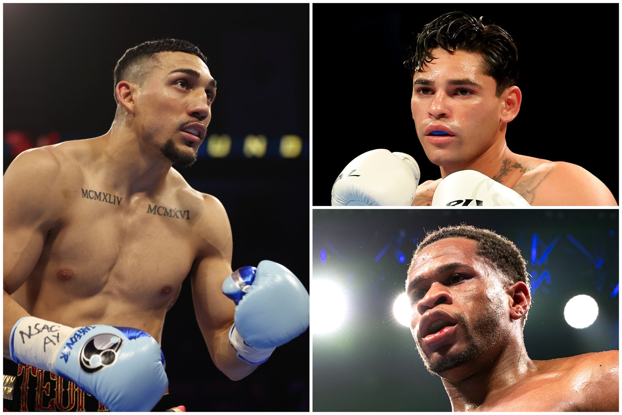 De izquierda a derecha, en el sentido de las agujas del reloj: Teófimo López, Ryan García y Devin Haney