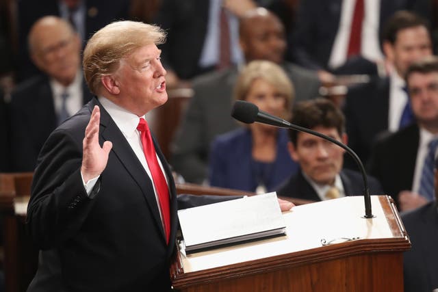 <p>El presidente Donald Trump, en la imagen durante su discurso sobre el Estado de la Unión en febrero de 2019, esbozará la “renovación del sueño americano”</p>