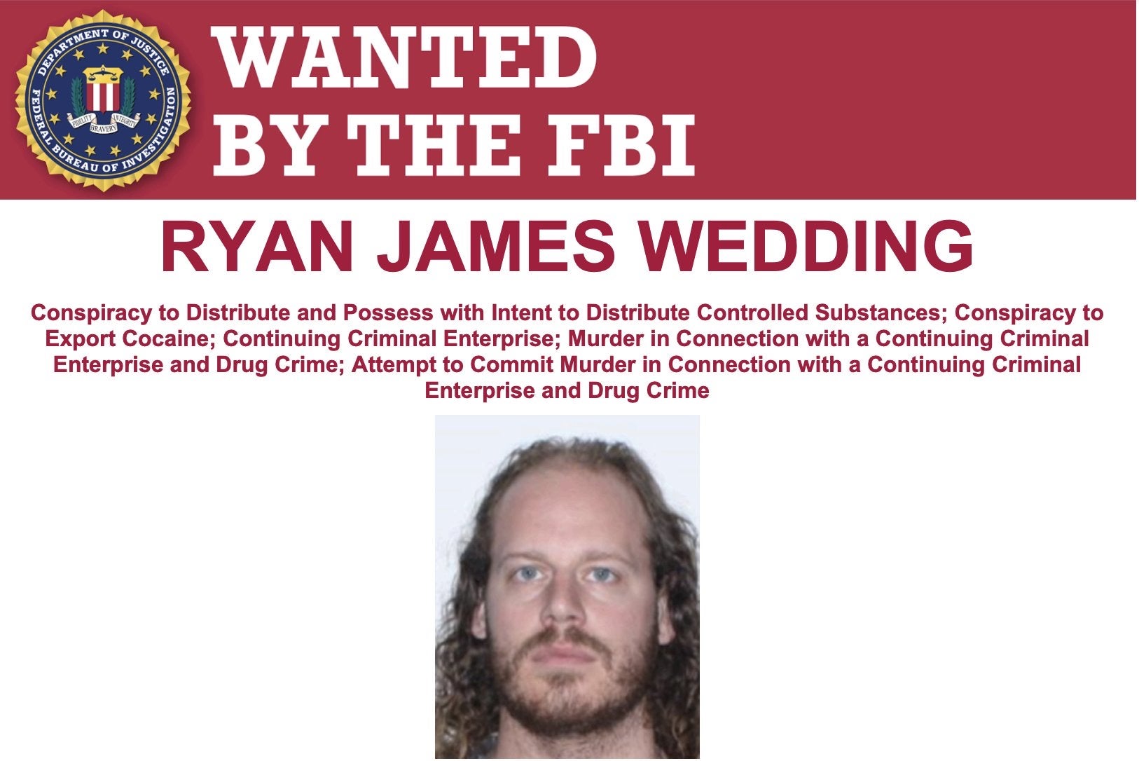 Un póster de Wedding buscado por el FBI compartido por la DEA de Los Ángeles en octubre