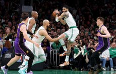 Tatum brilla con 40 puntos y Celtics doblegan 111-101 a Lakers tras salida de James por lesión