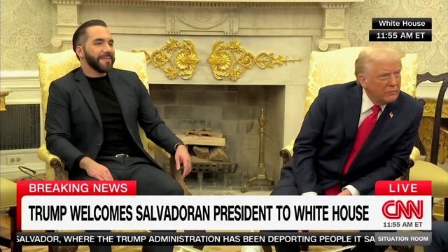 <p>El presidente de Estados Unidos, Donald Trump, se reúne con el presidente de El Salvador, Nayib Bukele, en el Despacho Oval</p>