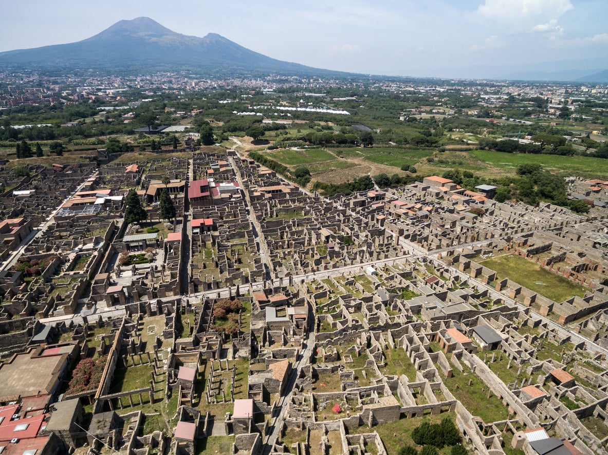 Vista aérea de las ruinas de Pompeya