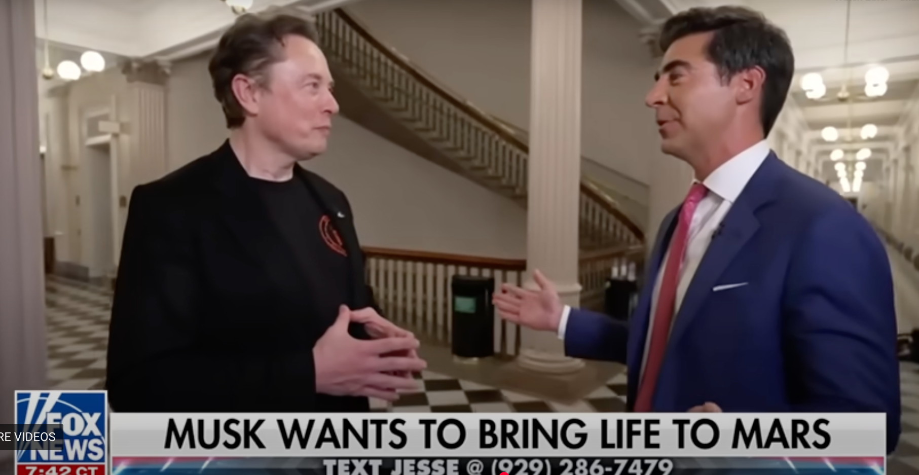 El fundador de SpaceX, Elon Musk, planteó al presentador de Fox News Jesse Watters que Marte era una “póliza de seguro” vital porque el Sol acabará incinerando a la Tierra