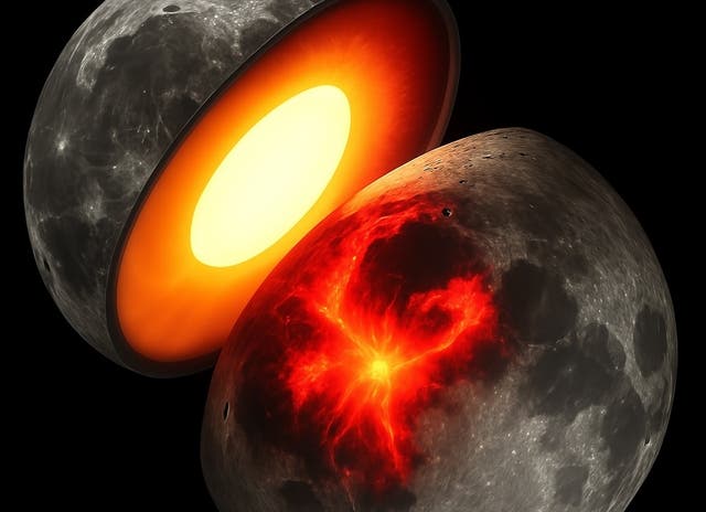 <p>Esta ilustración muestra el interior caliente de la Luna hace miles de millones de años. Ahora, investigadores de la NASA afirman haber podido observar más de cerca el interior del cuerpo celeste</p>