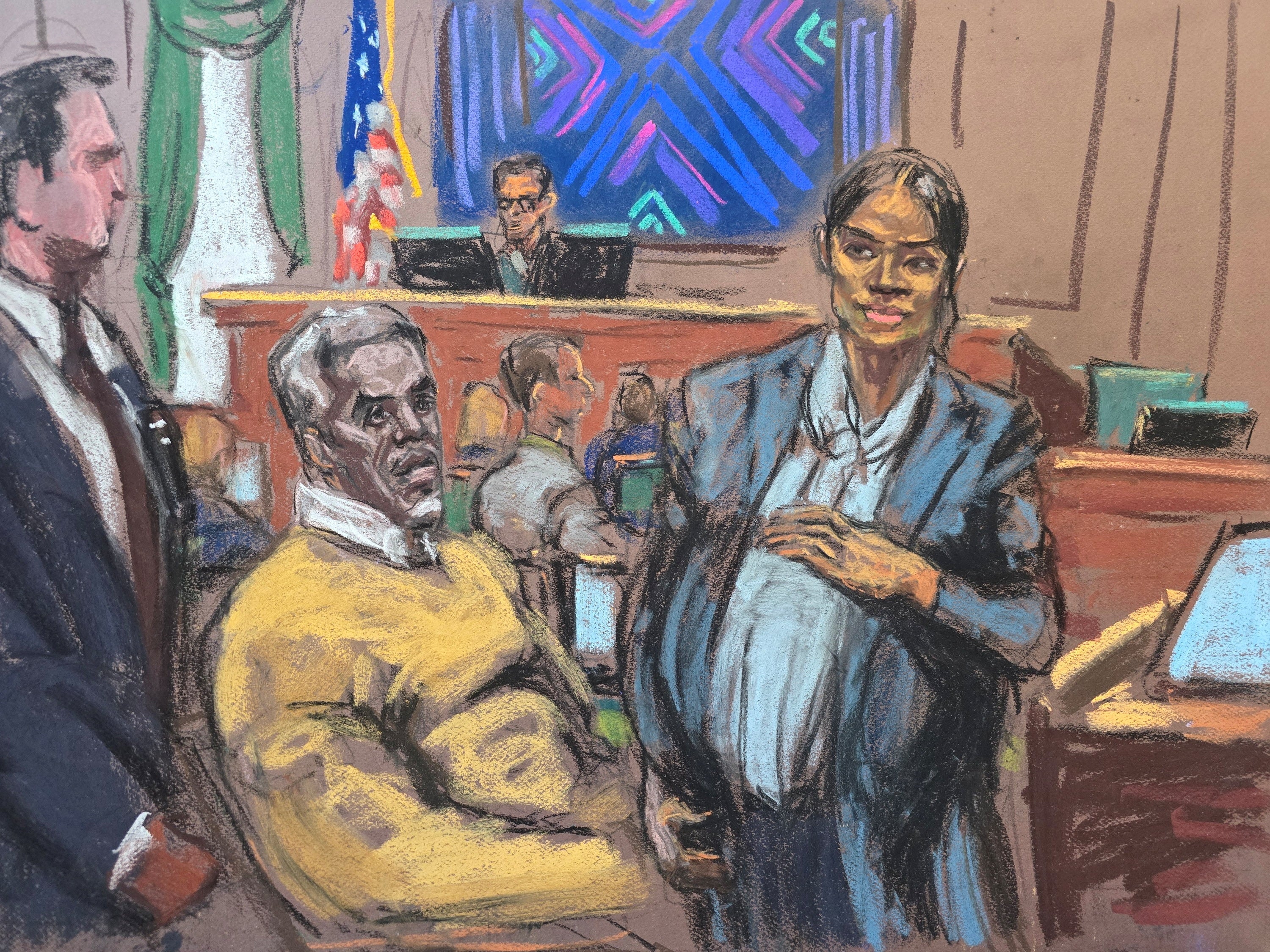 Diddy, por su parte, estuvo todo el día recargado en su silla. Hablaba con sus abogados durante la pausa para comer y de vez en cuando se inclinaba hacia delante para leer las pruebas