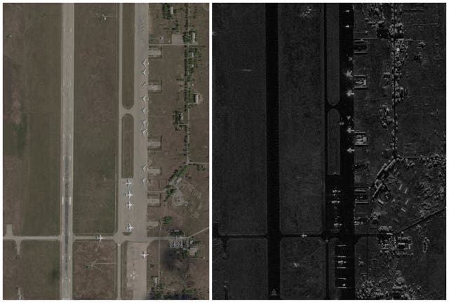 <p>En imágenes satelitales del aeródromo de Belaya, tomadas antes y después del ataque con drones ucranianos, se muestra el alcance del golpe a bases militares rusas en la región de Irkutsk</p>