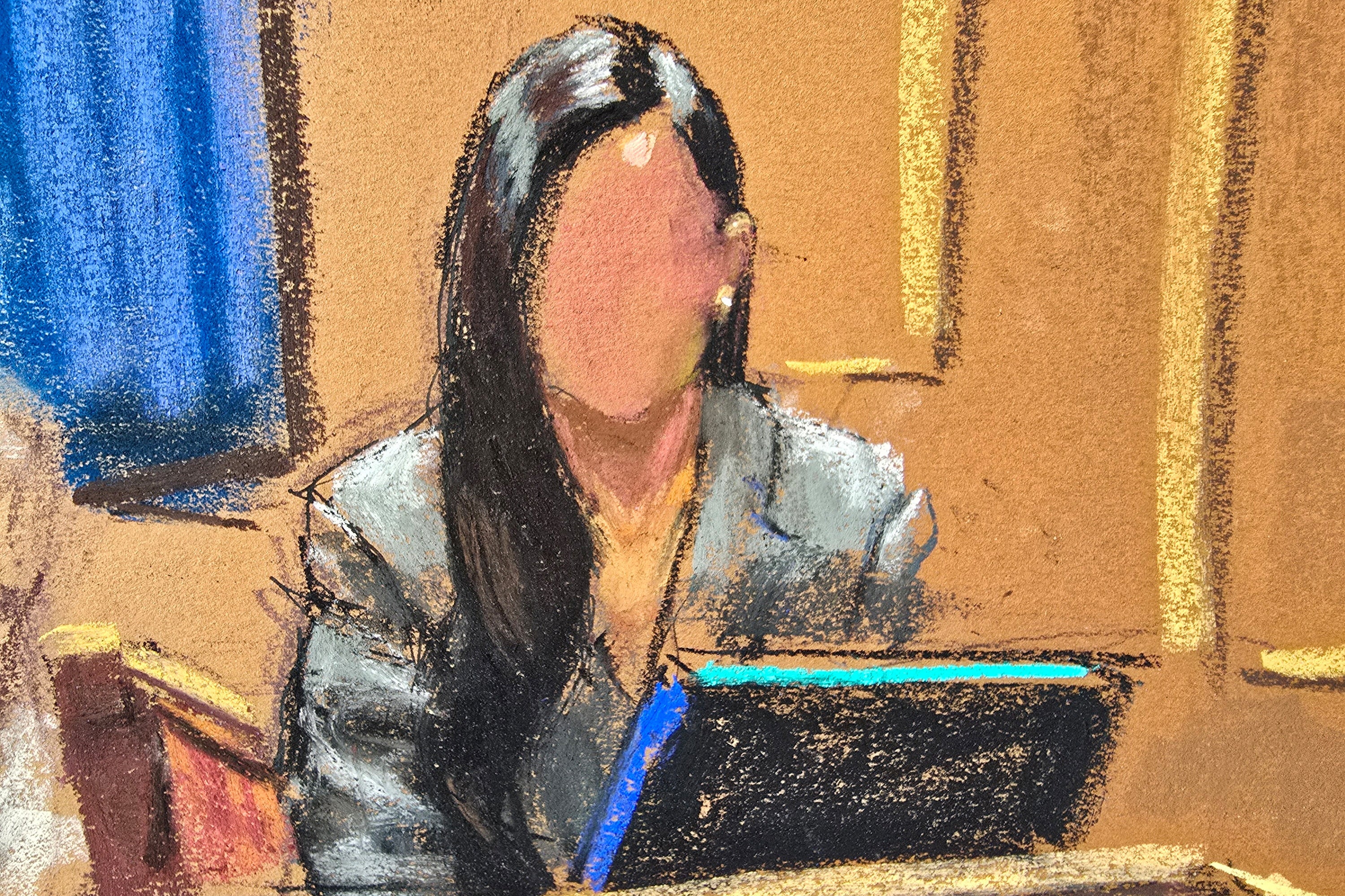 Una testigo que declaró bajo el seudónimo de N. N. (ningún nombre) para proteger su identidad fue interrogada por la abogada defensora Teny Geragos durante el juicio por tráfico sexual contra Sean “Diddy” Combs, en la ciudad de Nueva York, el 10 de junio de 2025, según muestra este boceto judicial.