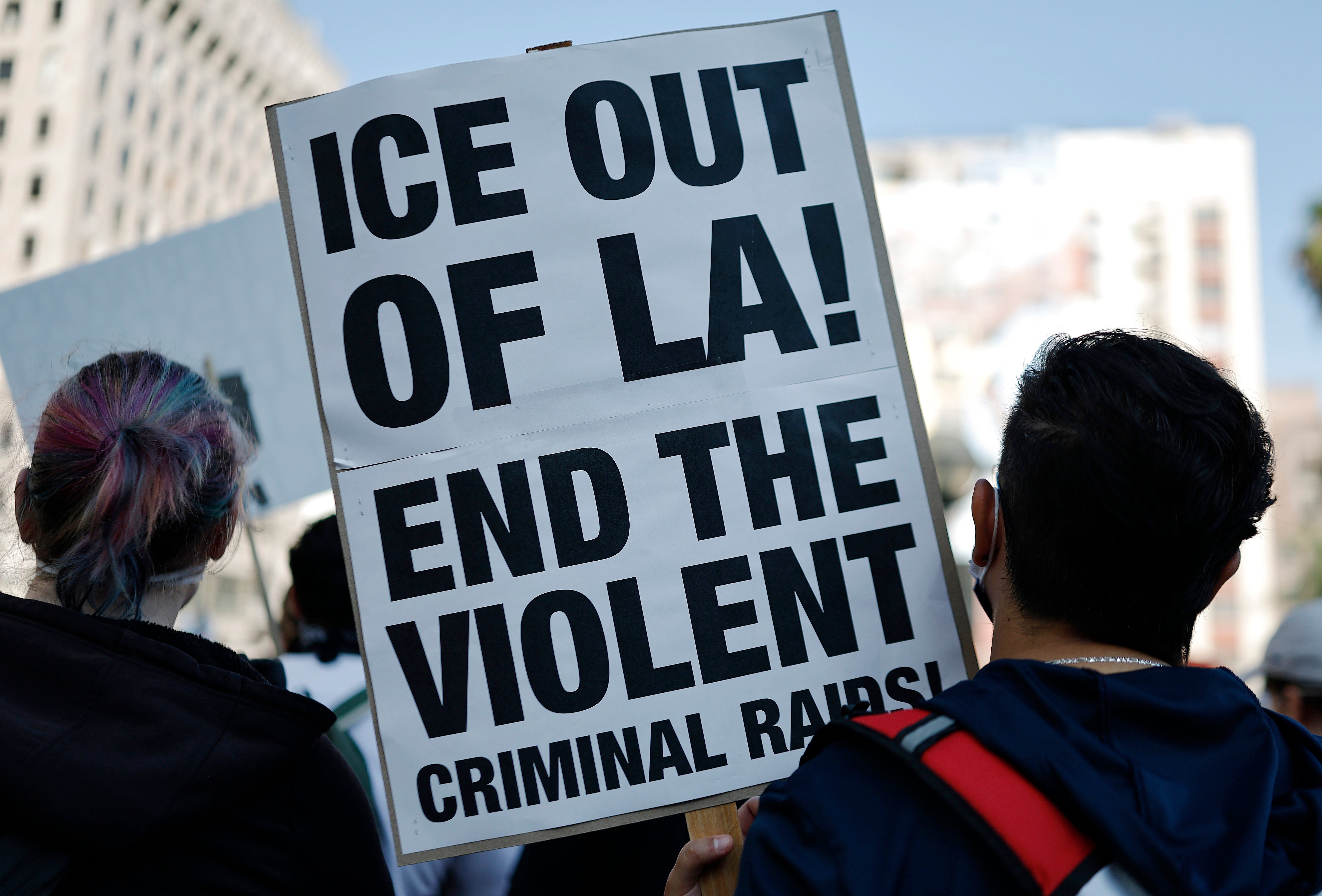 Manifestación contra ICE en Los Ángeles el mes pasado