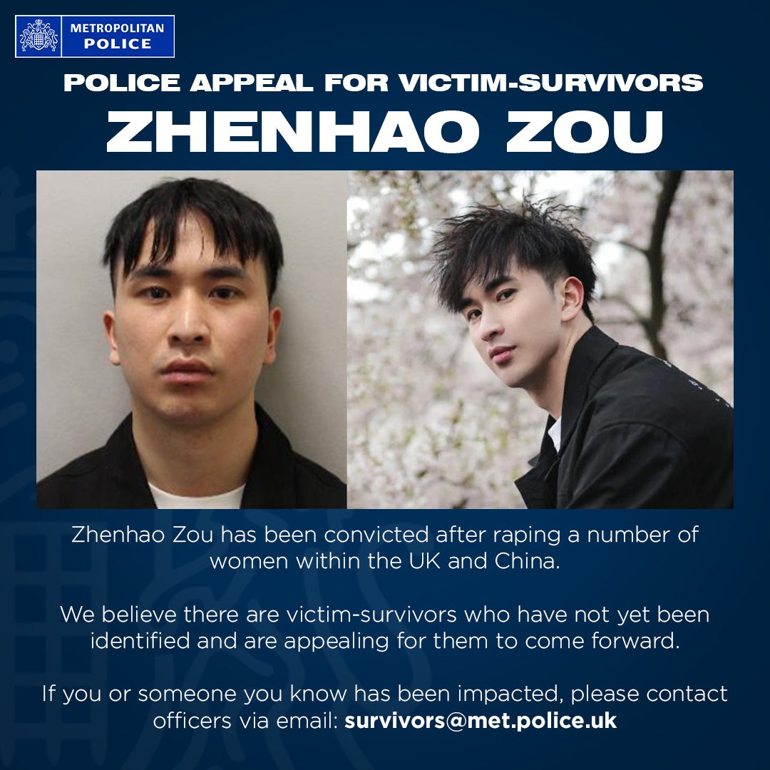 La Policía Metropolitana hizo un llamado al público para que las posibles víctimas se pusieran en contacto con ellos después de que Zhenhao Zou fuera declarado culpable en marzo (Metropolitan Police/PA)