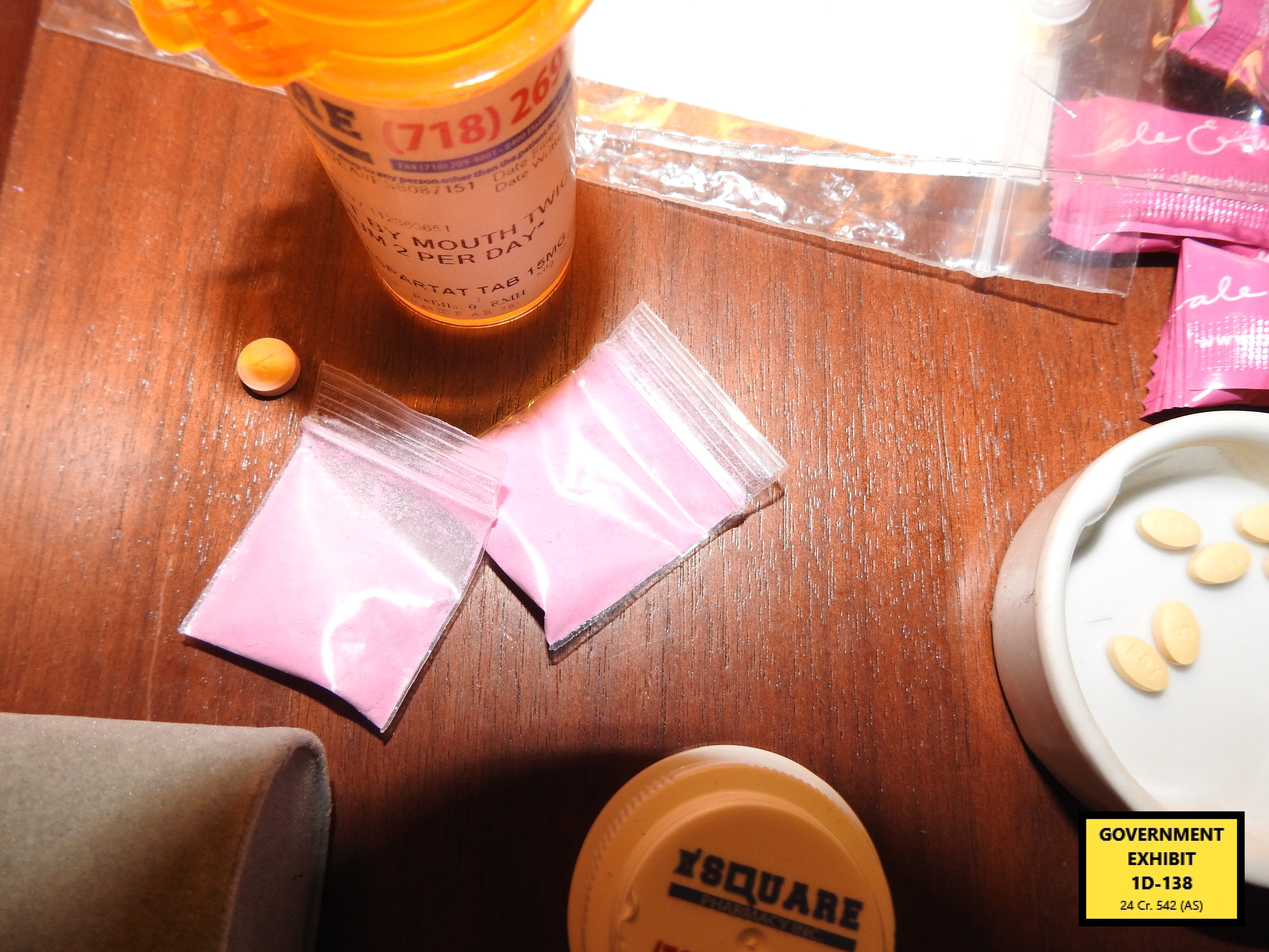 Drogas, incluida “cocaína rosa”, que los fiscales incautaron cuando detuvieron a Combs en el hotel Park Hyatt de Manhattan, Nueva York