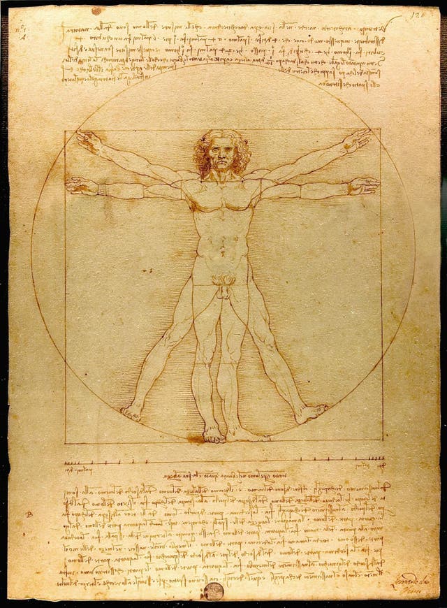 <p>“Hombre de Vitruvio” de Leonardo da Vinci, 1490</p>