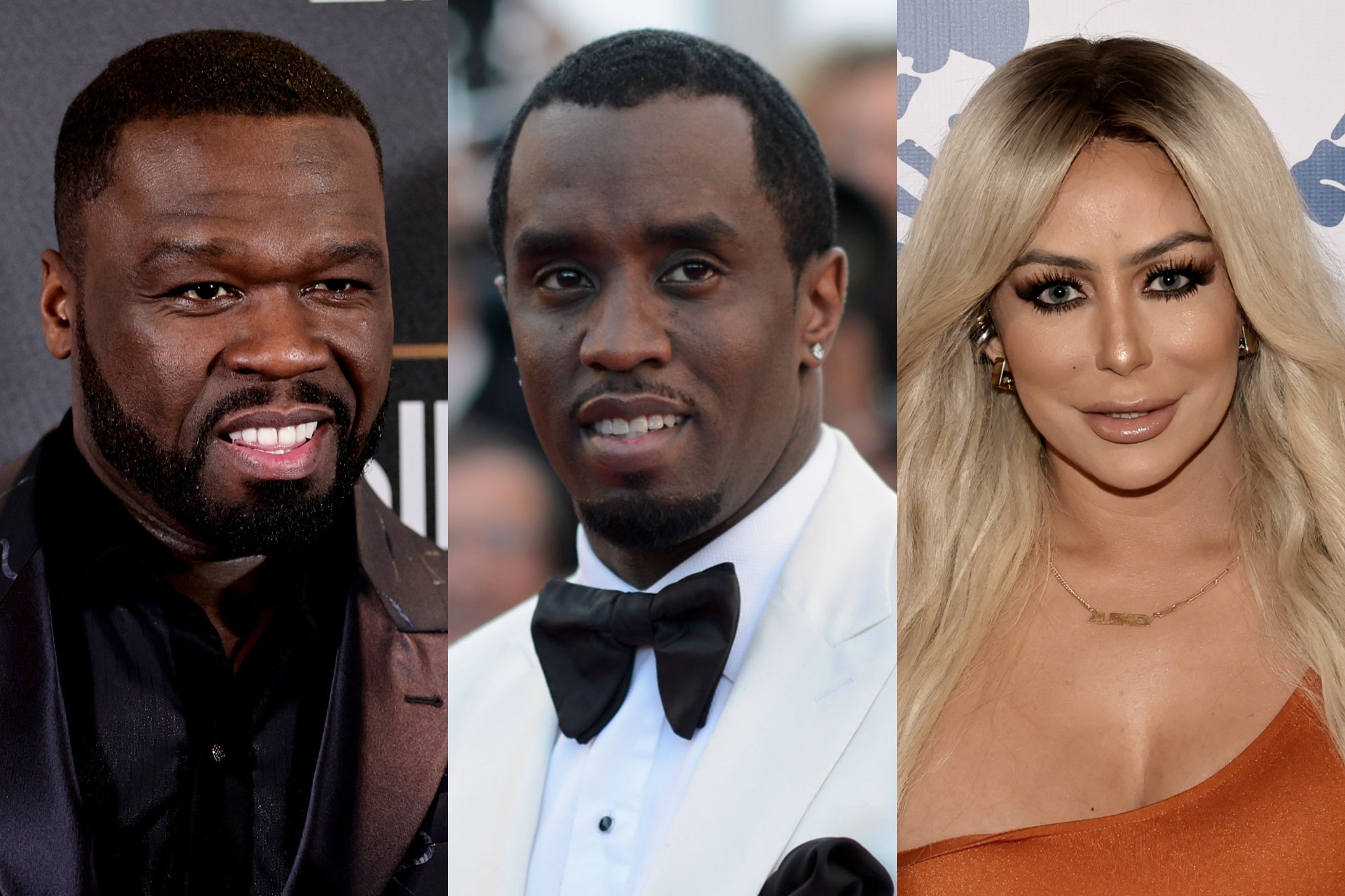50 Cent (izquierda) y Aubrey O’Day (derecha) se pronunciaron tras conocerse los veredictos en el juicio por tráfico sexual de Sean “Diddy” Combs