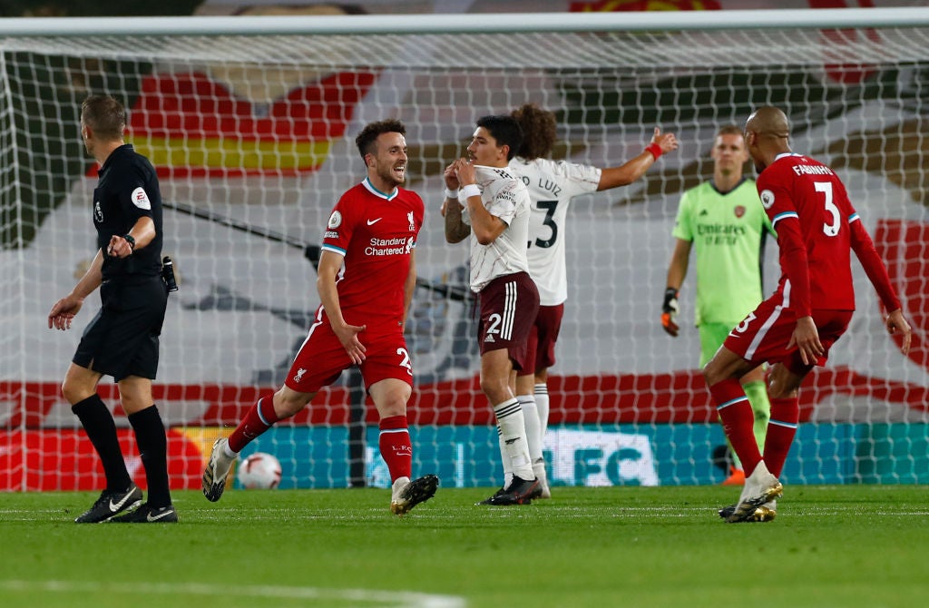 Jota marcó a los ocho minutos de su debut con el Liverpool ante el Arsenal