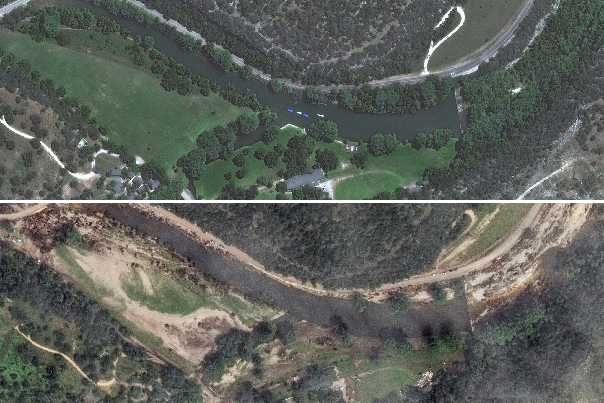 El antes y después de las inundaciones en Texas expone una destrucción catastrófica