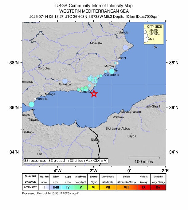 El temblor sacudió el sur de España, incluidas las populares zonas turísticas de la Costa del Sol y Alicante, en torno a las 7 de la mañana del lunes