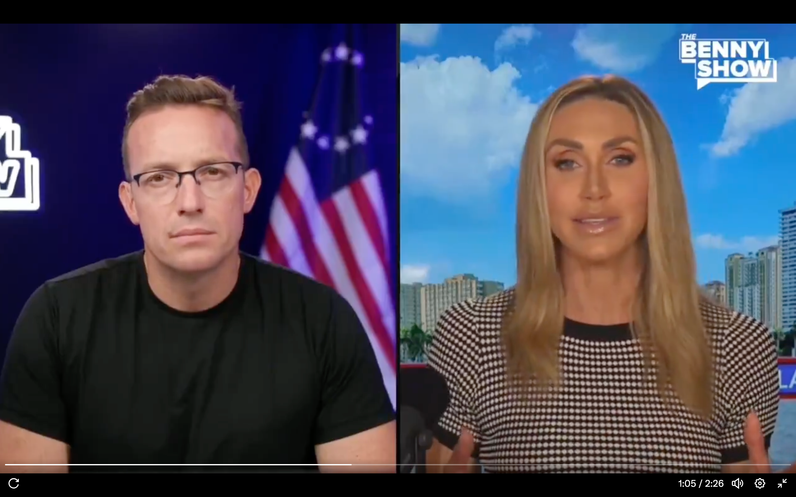 Lara Trump defiende la gestión de su suegro en la polémica de Epstein en una entrevista con Benny Johnson el lunes