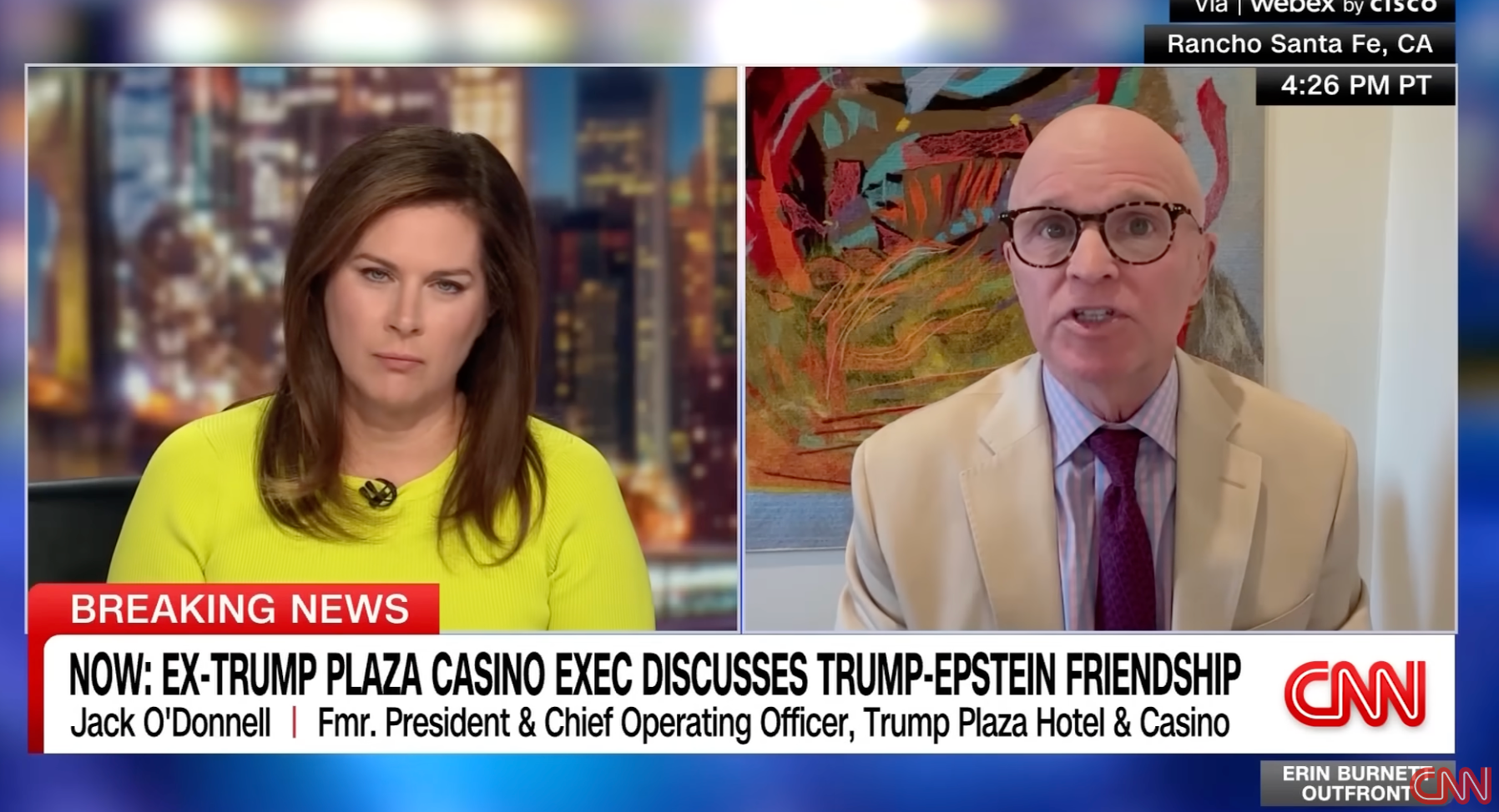 Jack O'Donnell, quien fue presidente del hotel y casino Trump Plaza en Atlantic City durante cuatro años a partir de 1987, declaró a CNN que el entonces empresario Donald Trump visitaba “frecuentemente” el complejo en Nueva Jersey junto a Jeffrey Epstein.