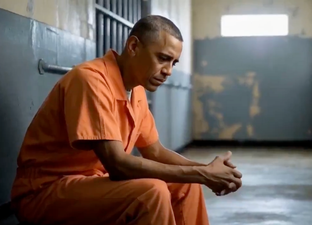 <p>Imagen del video falso creado con IA en el que se ve a Barack Obama encarcelado, compartido por Trump en Truth Social el 20 de julio de 2025</p>