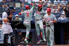 Harper y Schwarber impulsan a Filis a victoria 9-4 sobre Yankees sin Judge