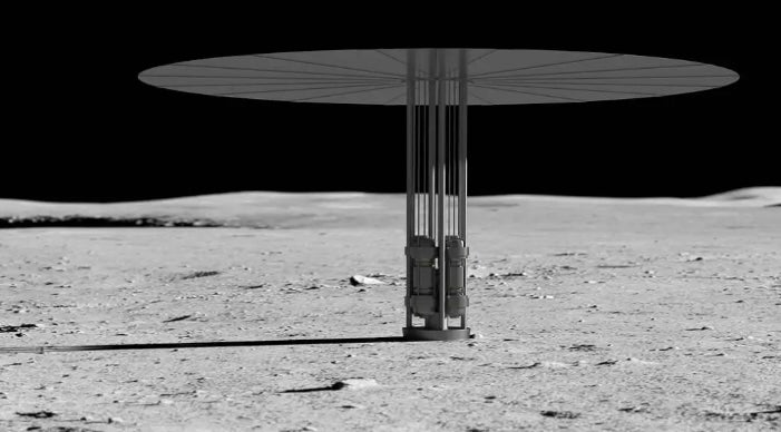 Concepto artístico de un reactor nuclear lunar basado en tecnología de fisión